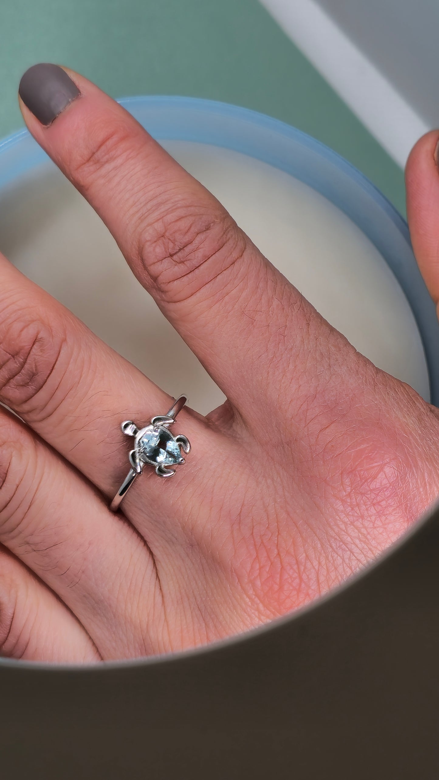 Aquamarine turtle shape Ring