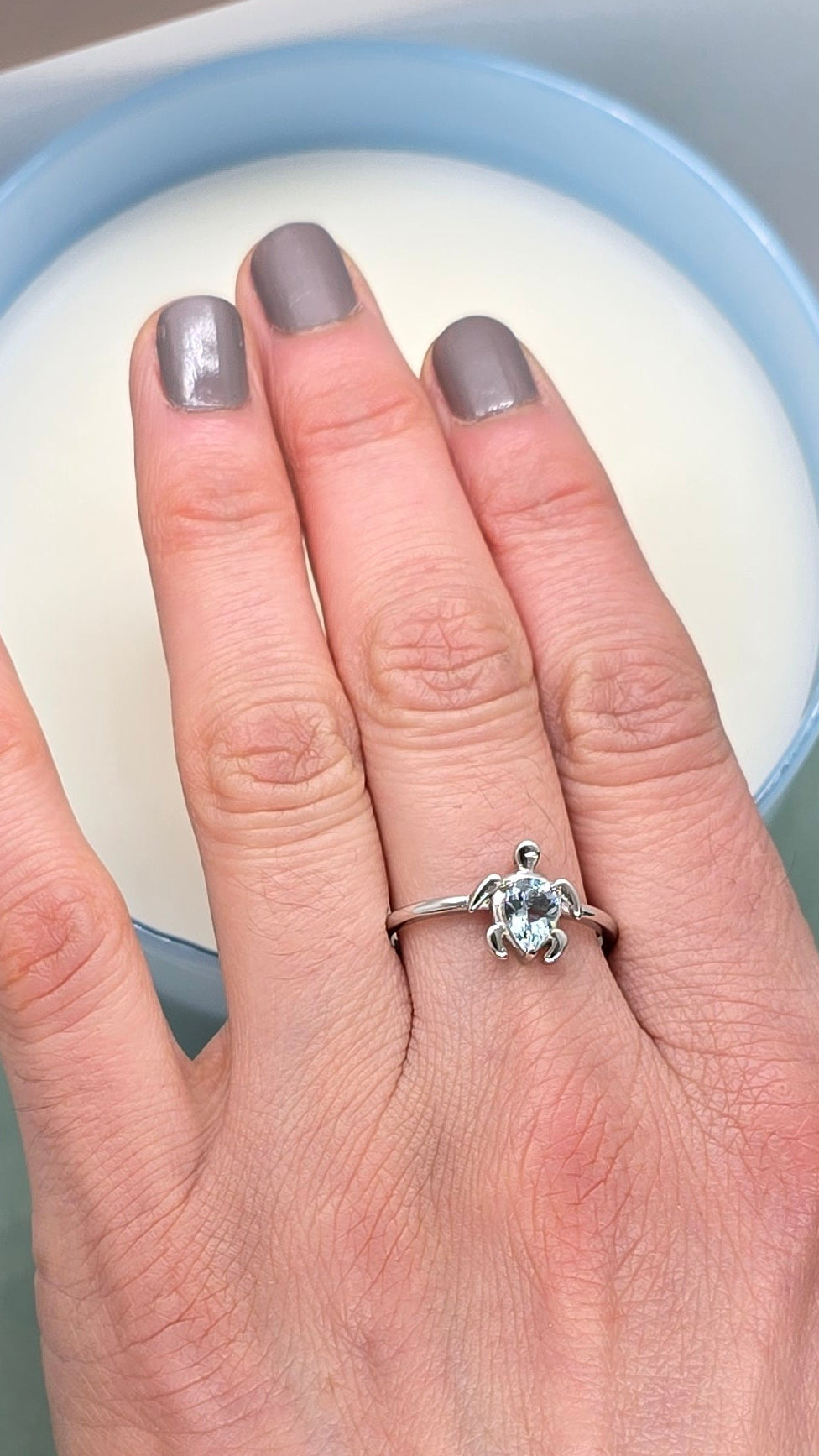 Aquamarine turtle shape Ring