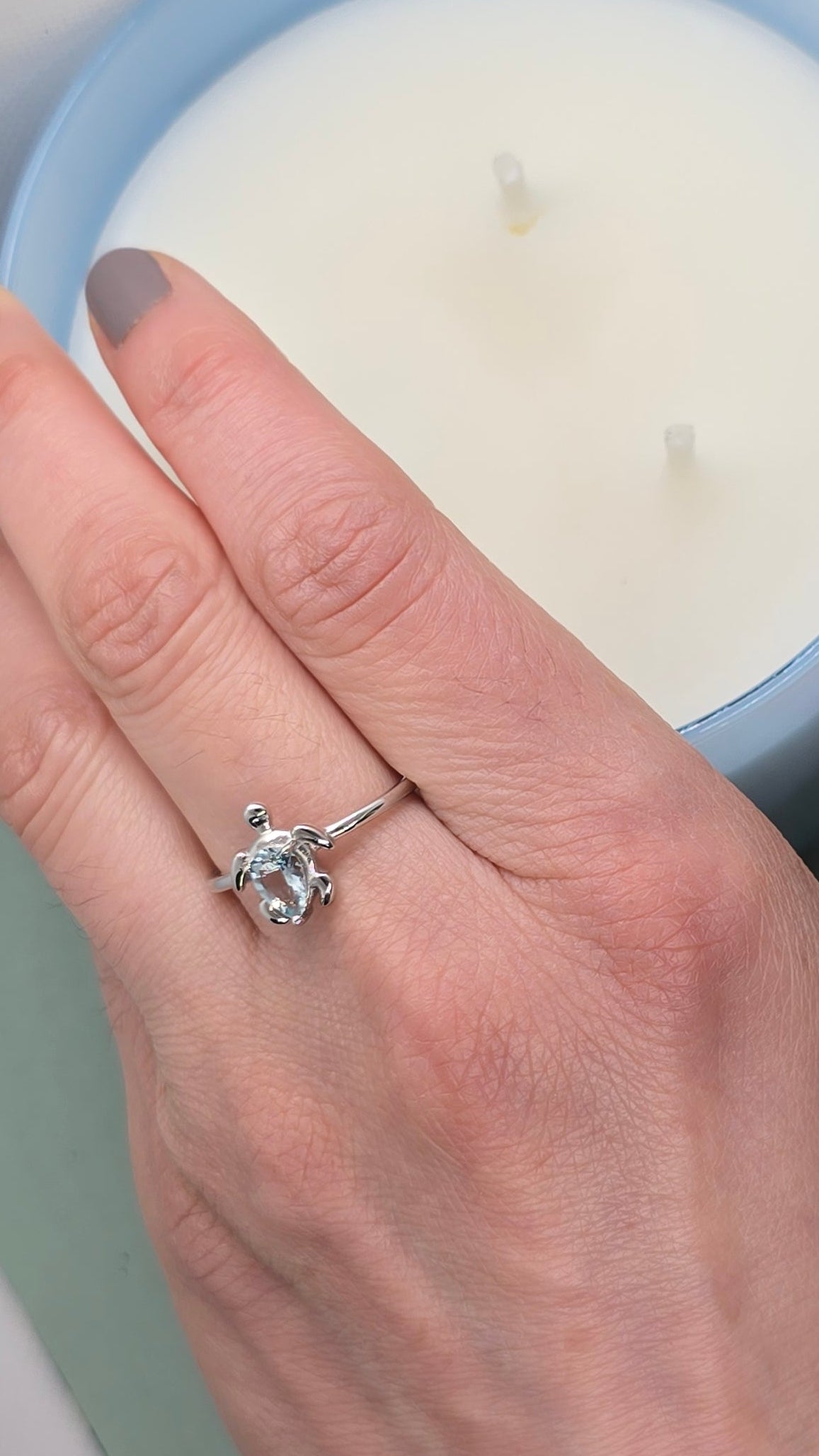 Aquamarine turtle shape Ring