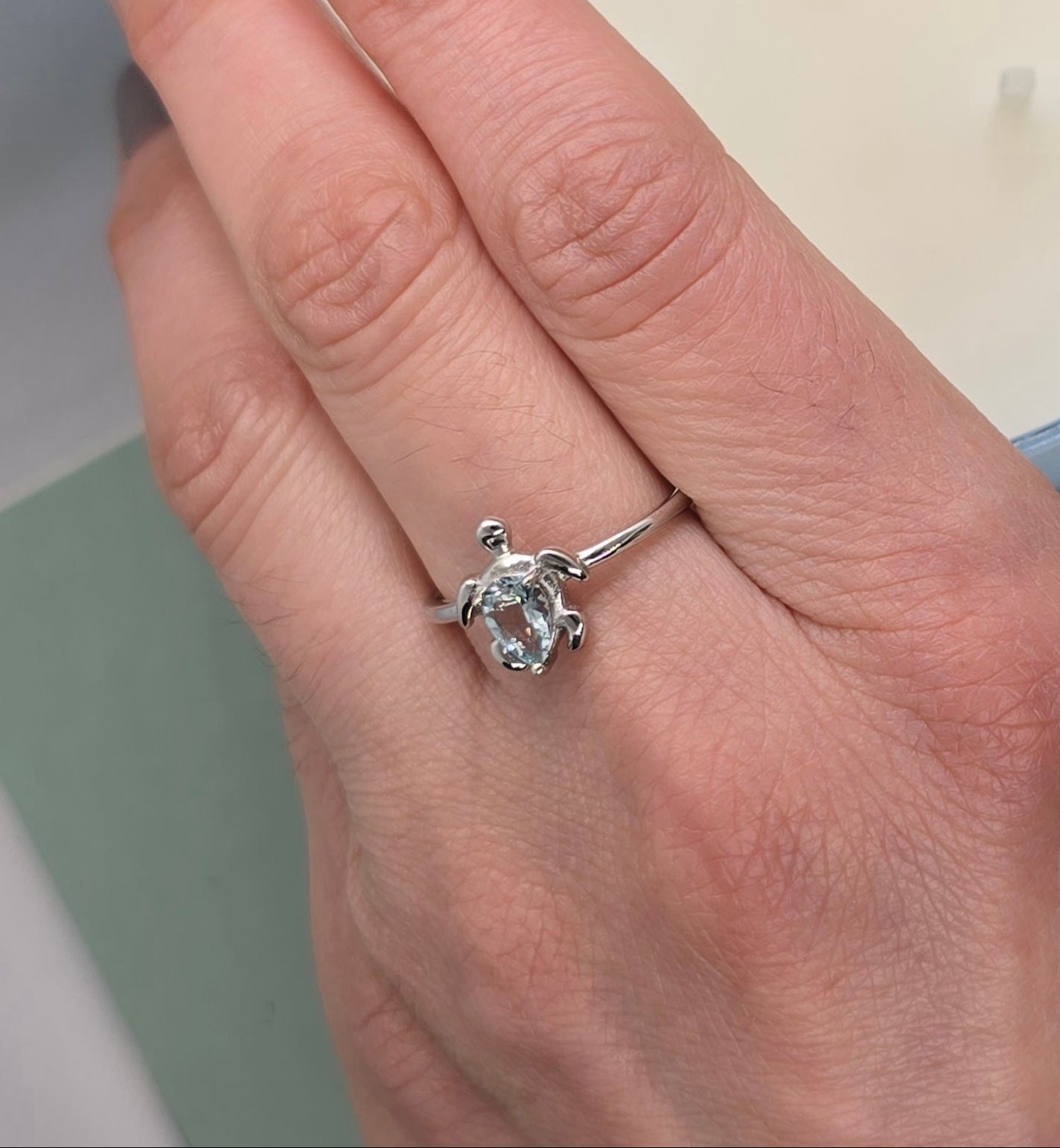 Aquamarine turtle shape Ring