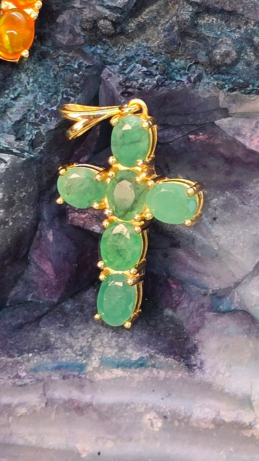 Emerald 18k Gold Plated Sterling Silver Cross