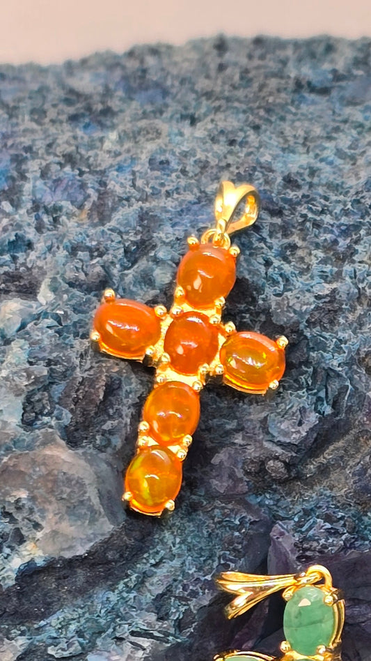 Orange Opal Gold Plated Sterling Silver Cross