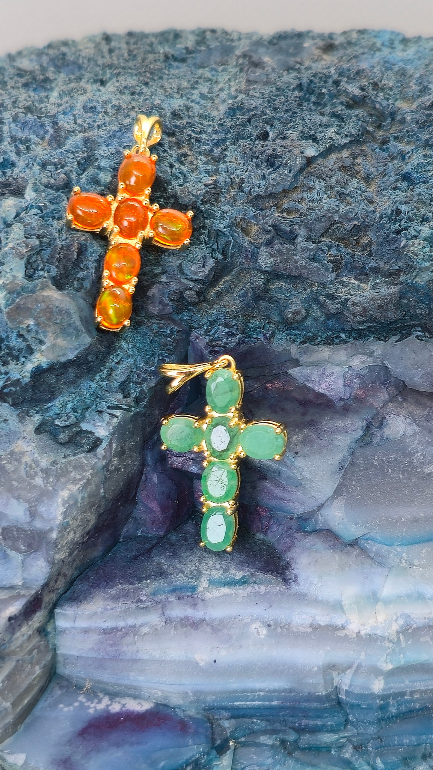 Emerald 18k Gold Plated Sterling Silver Cross