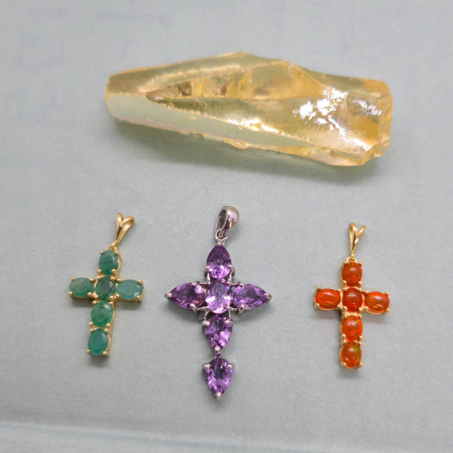 Emerald 18k Gold Plated Sterling Silver Cross