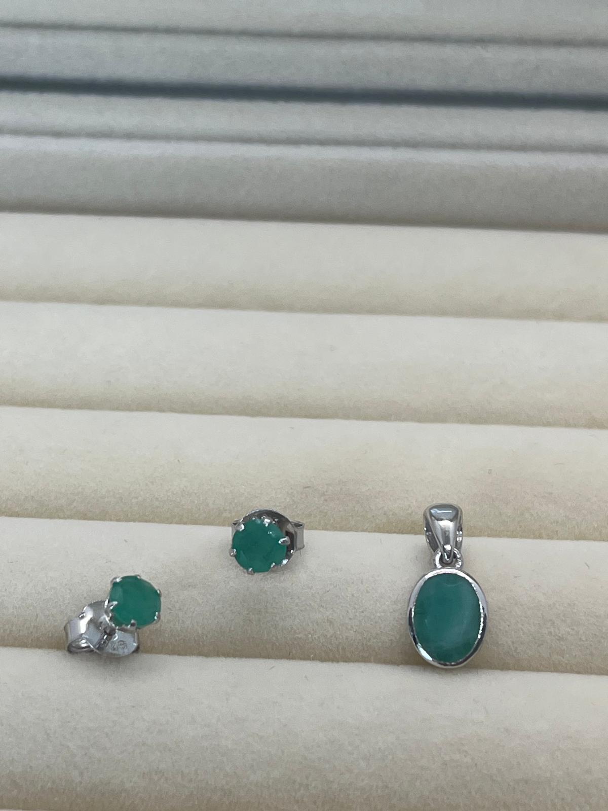 Zambian Emerald Earrings and Pendant in Sterling Silver - The Silver Petal