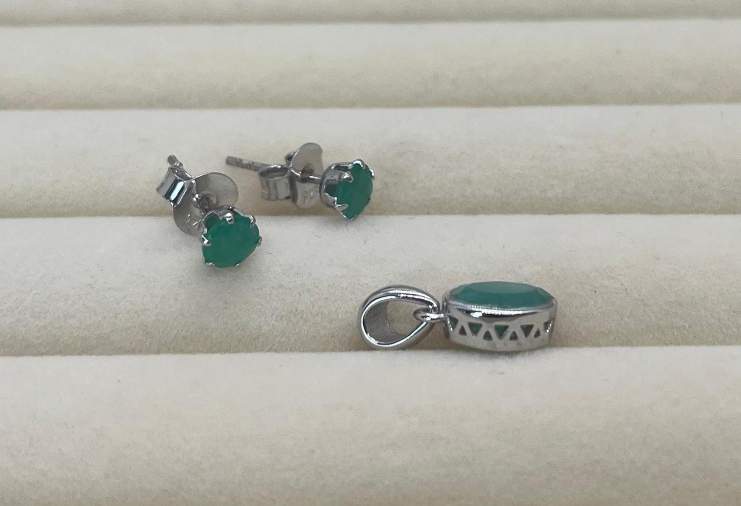 Zambian Emerald Earrings and Pendant in Sterling Silver - The Silver Petal