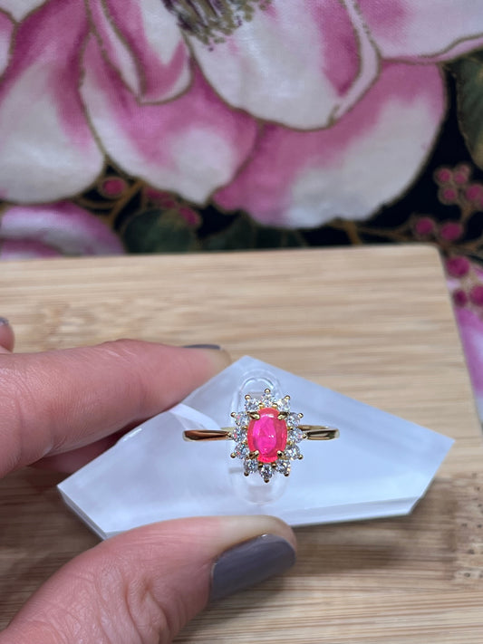 Pink Opal Mercury Gold Plated Sterling Silver Ring