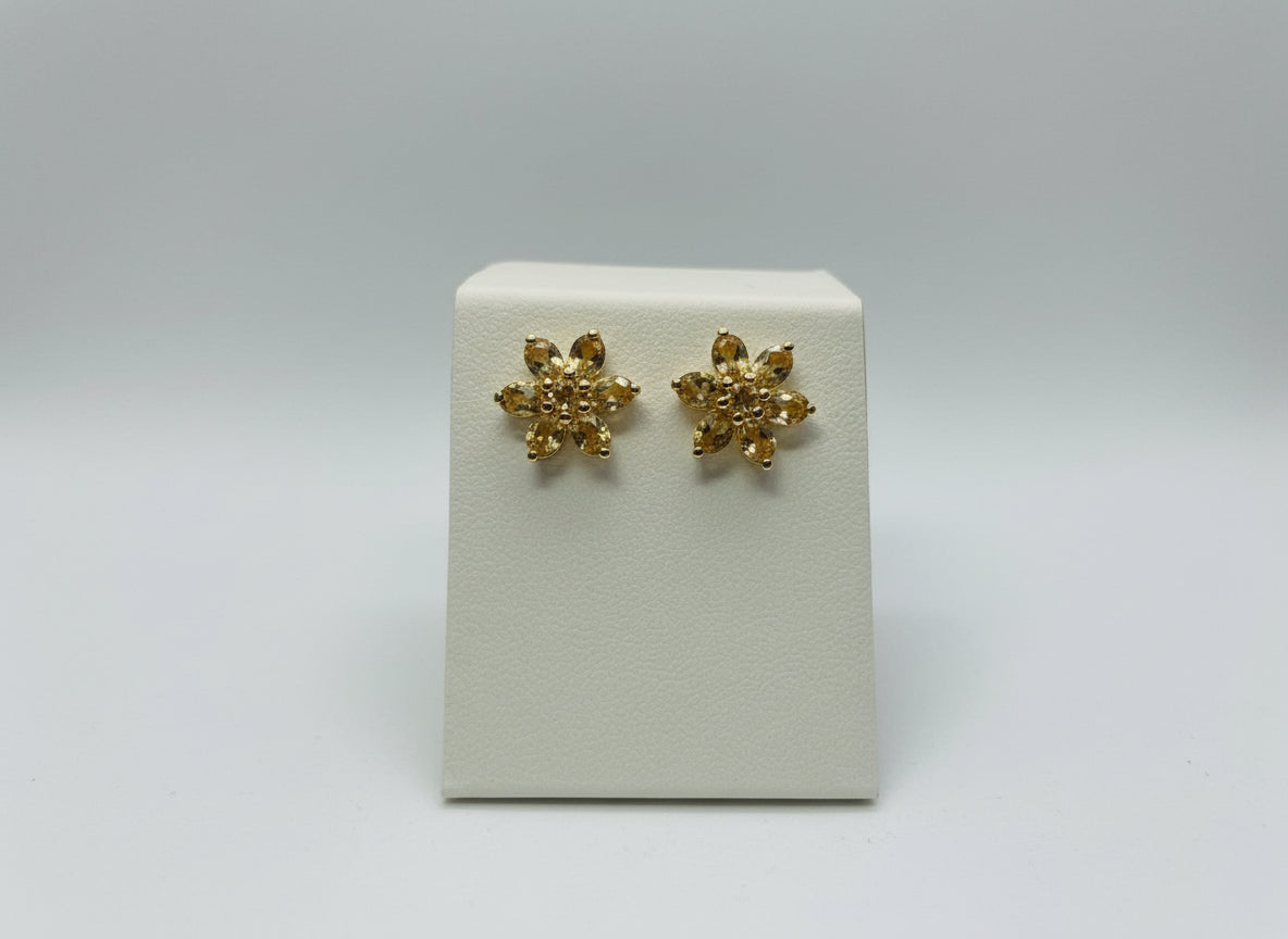 Citrino floral shaped earring Silver Gold Plated