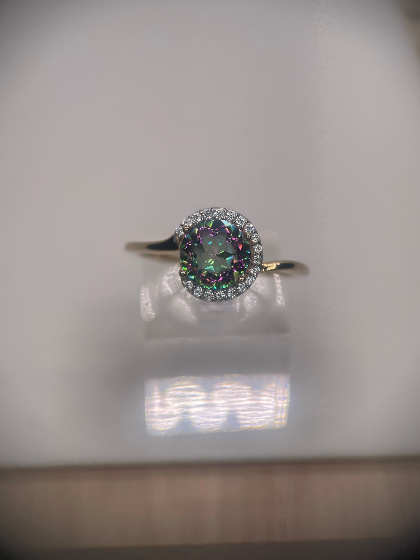 Mystic Quartz Gold Rhodium Plated Sterling Silver Ring.