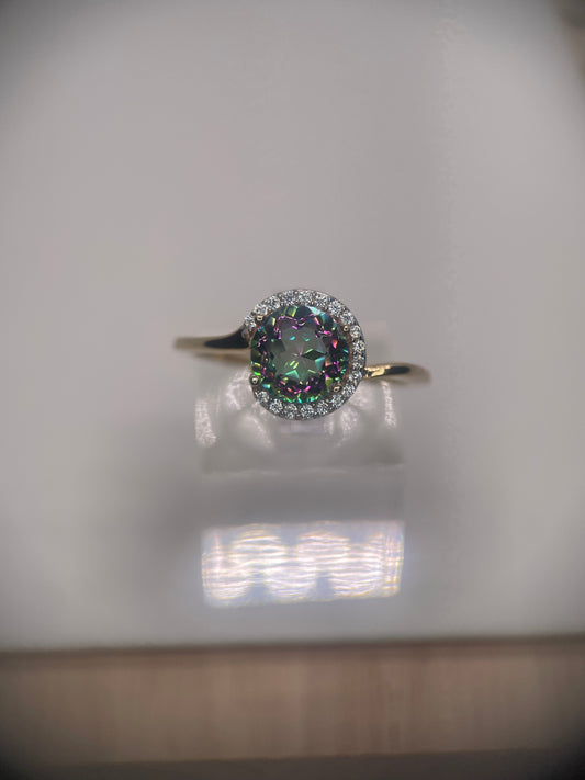 Mystic Quartz Gold Rhodium Plated Sterling Silver Ring.
