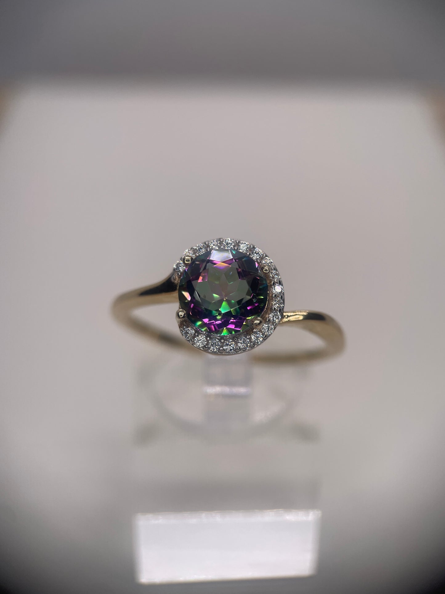 Mystic Quartz Gold Rhodium Plated Sterling Silver Ring.