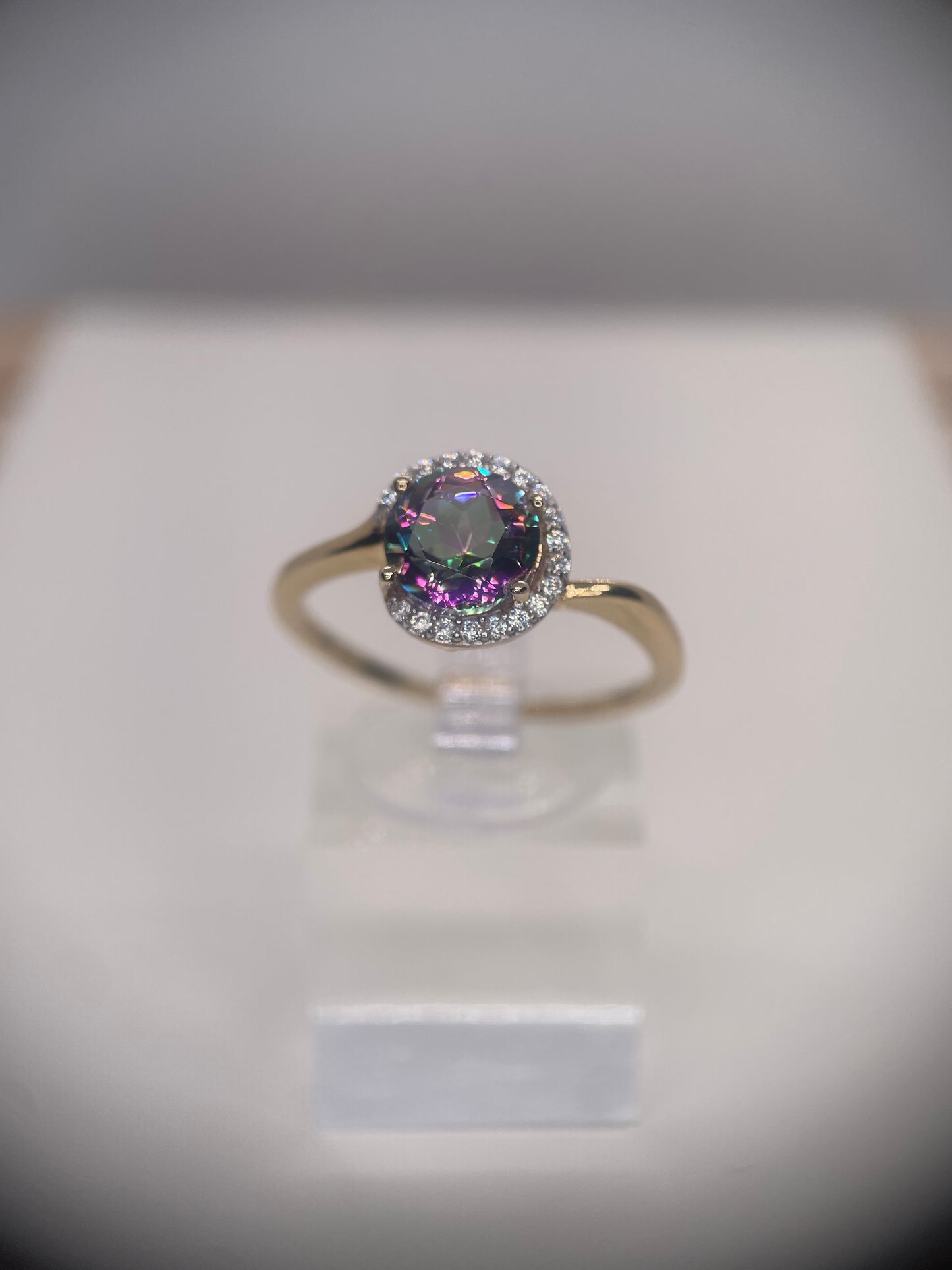 Mystic Quartz Gold Rhodium Plated Sterling Silver Ring.