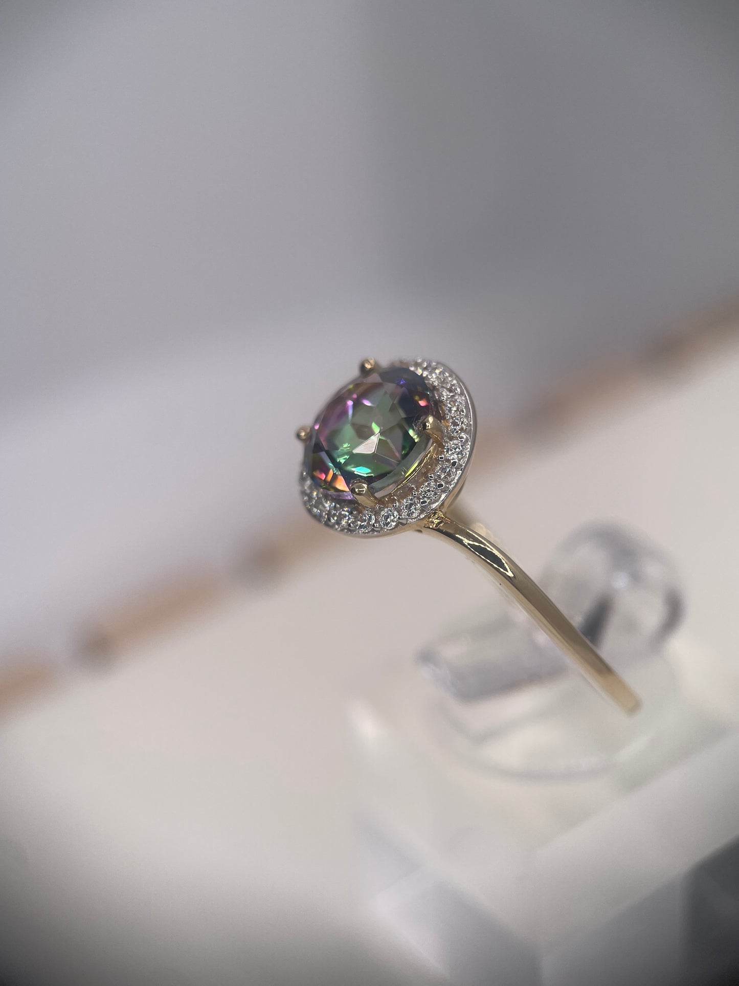 Mystic Quartz Gold Rhodium Plated Sterling Silver Ring.