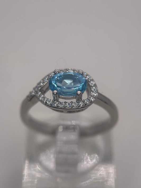 Oval Swiss Blue Topaz Sterling Silver Ring
