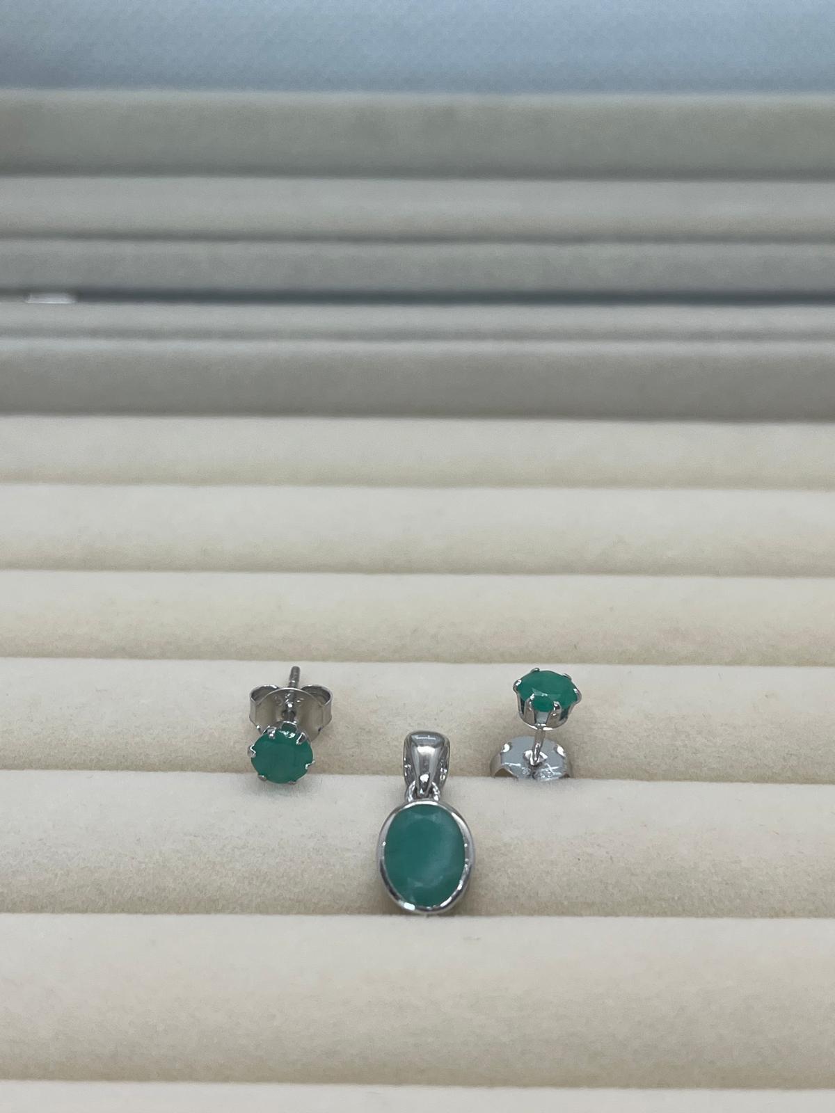 Zambian Emerald Earrings and Pendant in Sterling Silver - The Silver Petal