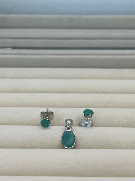 Zambian Emerald Earrings and Pendant in Sterling Silver - The Silver Petal